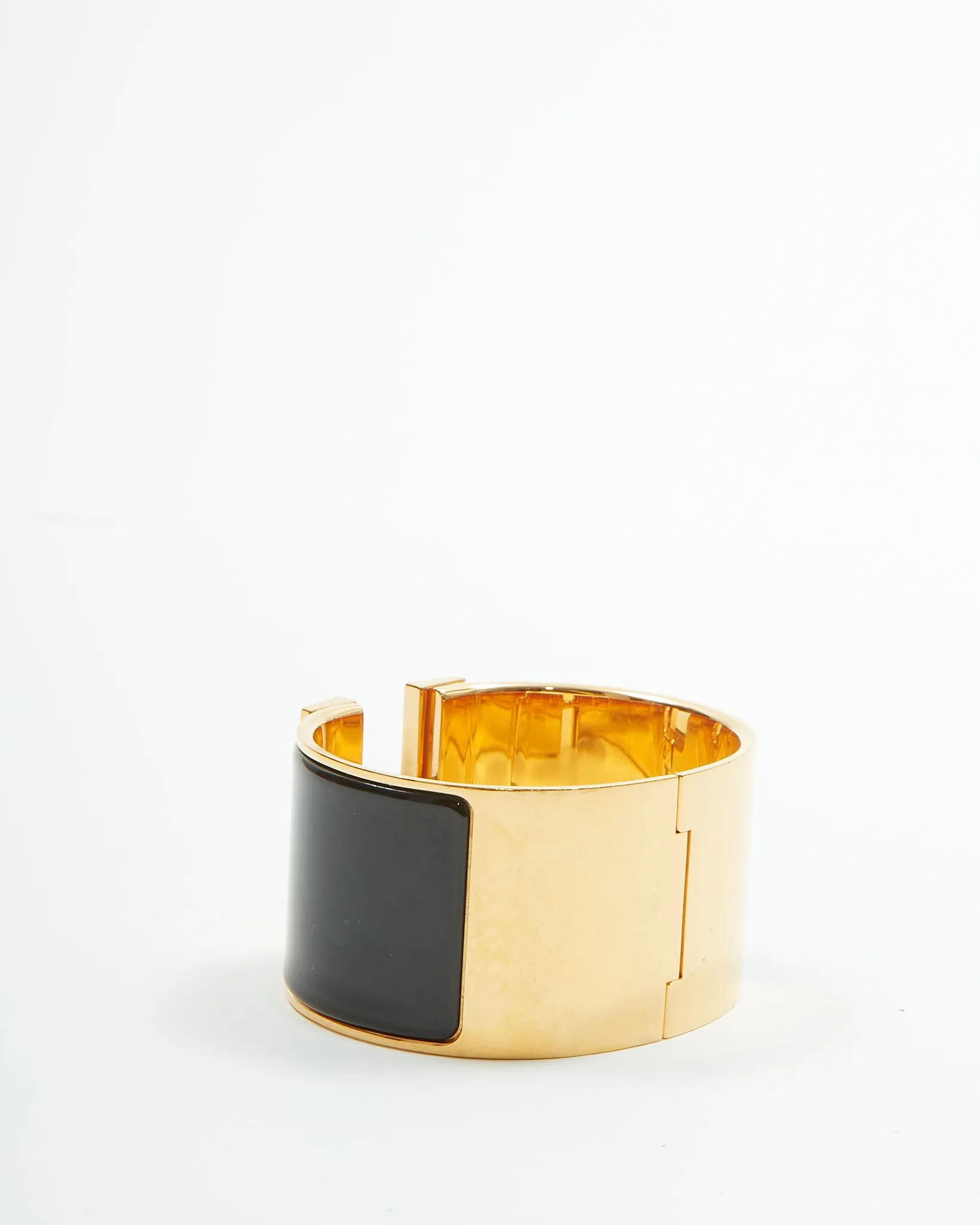 Hermes Black Enamel Gold Plated Extra Large H Clic Bracelet