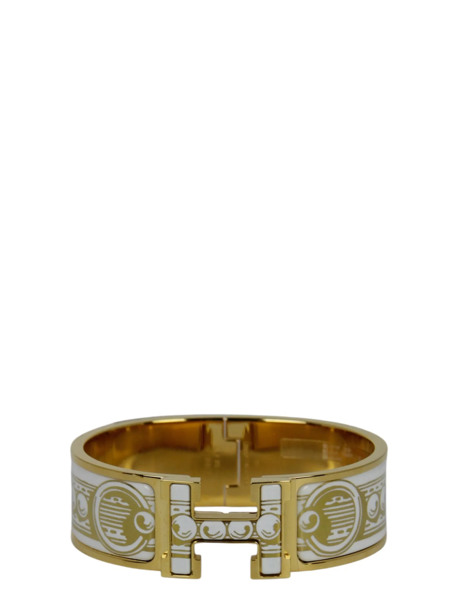 Hermes White/Gold Wide Bijoux Trompe L'Oeil H Clic Clac GM