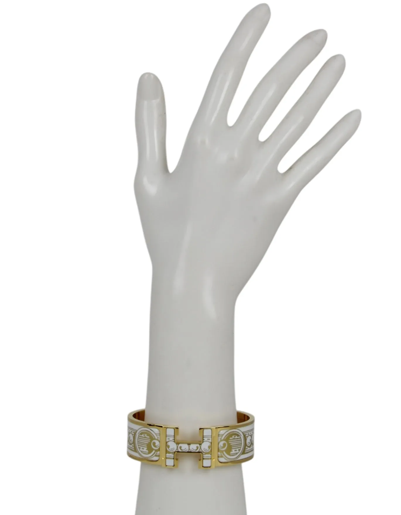 Hermes White/Gold Wide Bijoux Trompe L'Oeil H Clic Clac GM