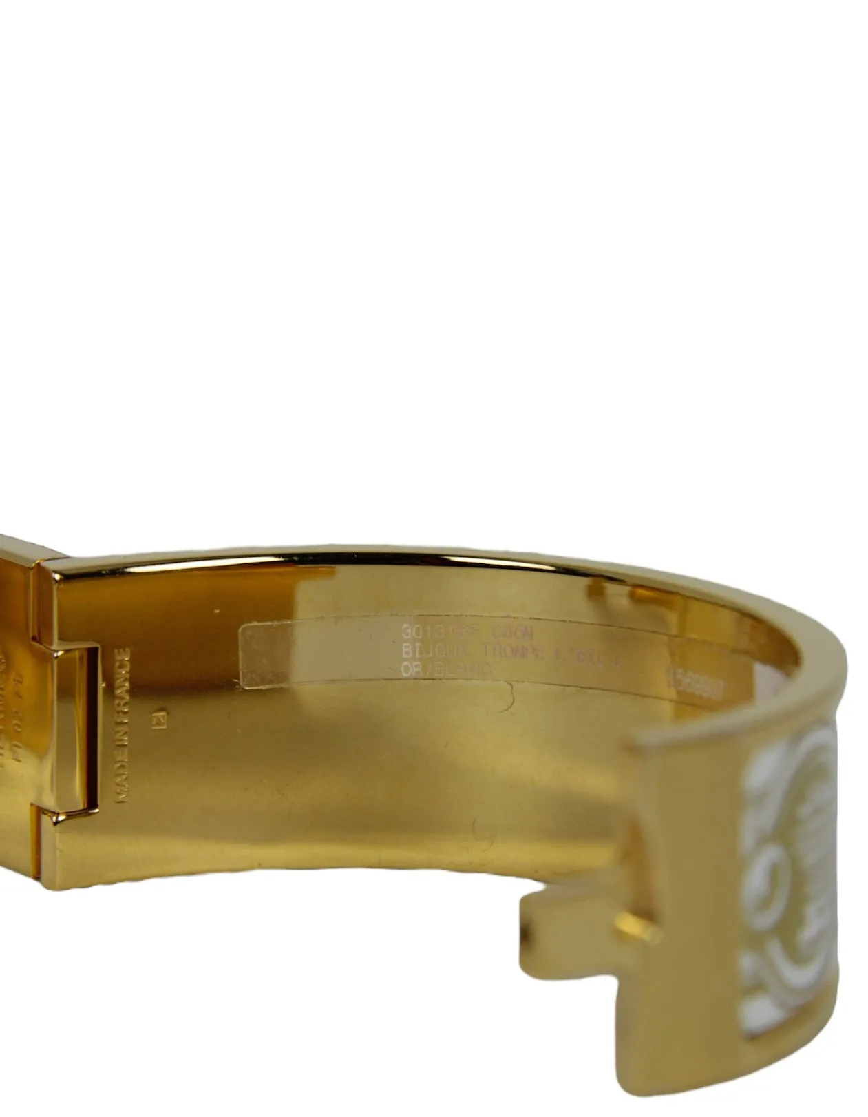 Hermes White/Gold Wide Bijoux Trompe L'Oeil H Clic Clac GM