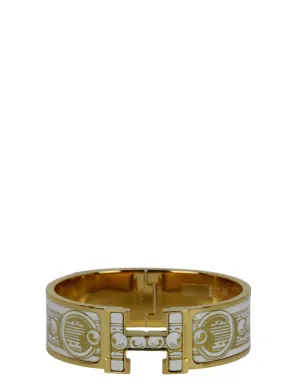 Hermes White/Gold Wide Bijoux Trompe L'Oeil H Clic Clac GM