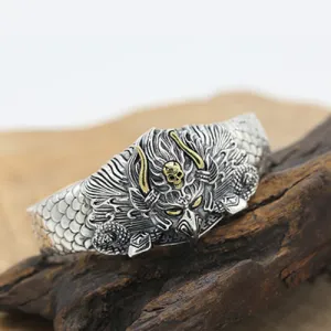 Huge Heavy Real Solid 925 Sterling Silver Cuff Bracelet Bangle Animals Eagle Skulls Punk Jewelry