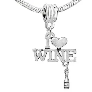 I Love Wine Dangle Charm Pendant for European Snake Chain Bracelet