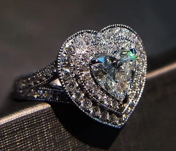 Iced Out Ring | silver heart ring | diamond heart ring | love ring | heart shaped ring, baguette ring, engagement ring, Diamond Heart Ring