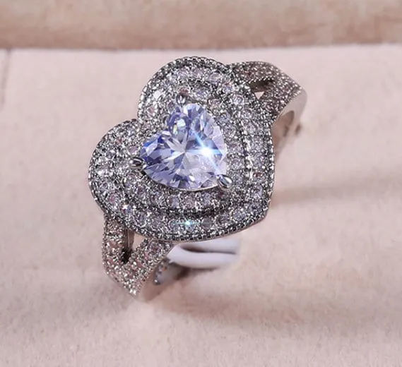Iced Out Ring | silver heart ring | diamond heart ring | love ring | heart shaped ring, baguette ring, engagement ring, Diamond Heart Ring
