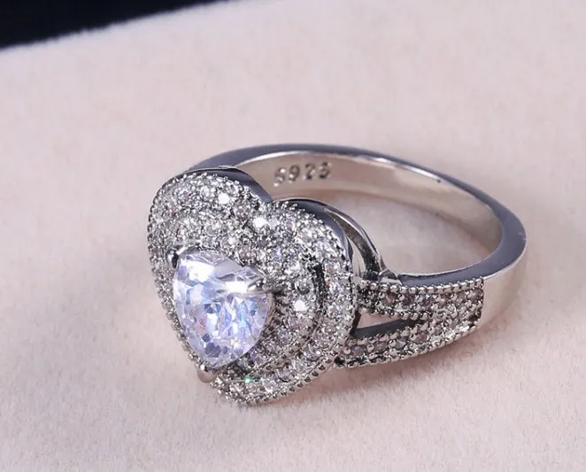 Iced Out Ring | silver heart ring | diamond heart ring | love ring | heart shaped ring, baguette ring, engagement ring, Diamond Heart Ring