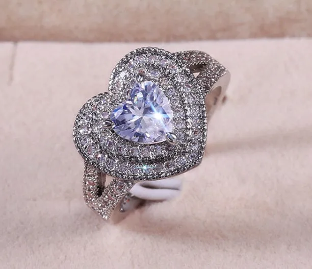 Iced Out Ring | silver heart ring | diamond heart ring | love ring | heart shaped ring, baguette ring, engagement ring, Diamond Heart Ring