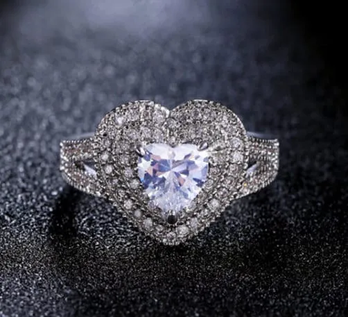 Iced Out Ring | silver heart ring | diamond heart ring | love ring | heart shaped ring, baguette ring, engagement ring, Diamond Heart Ring