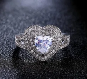 Iced Out Ring | silver heart ring | diamond heart ring | love ring | heart shaped ring, baguette ring, engagement ring, Diamond Heart Ring