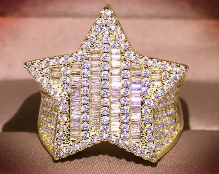 Iced out ring | Star Ring | Diamond Star Ring | Star Shaped ring | Star Rings | Iced Out Star Ring | Baguette Star Ring | Gold Star Ring
