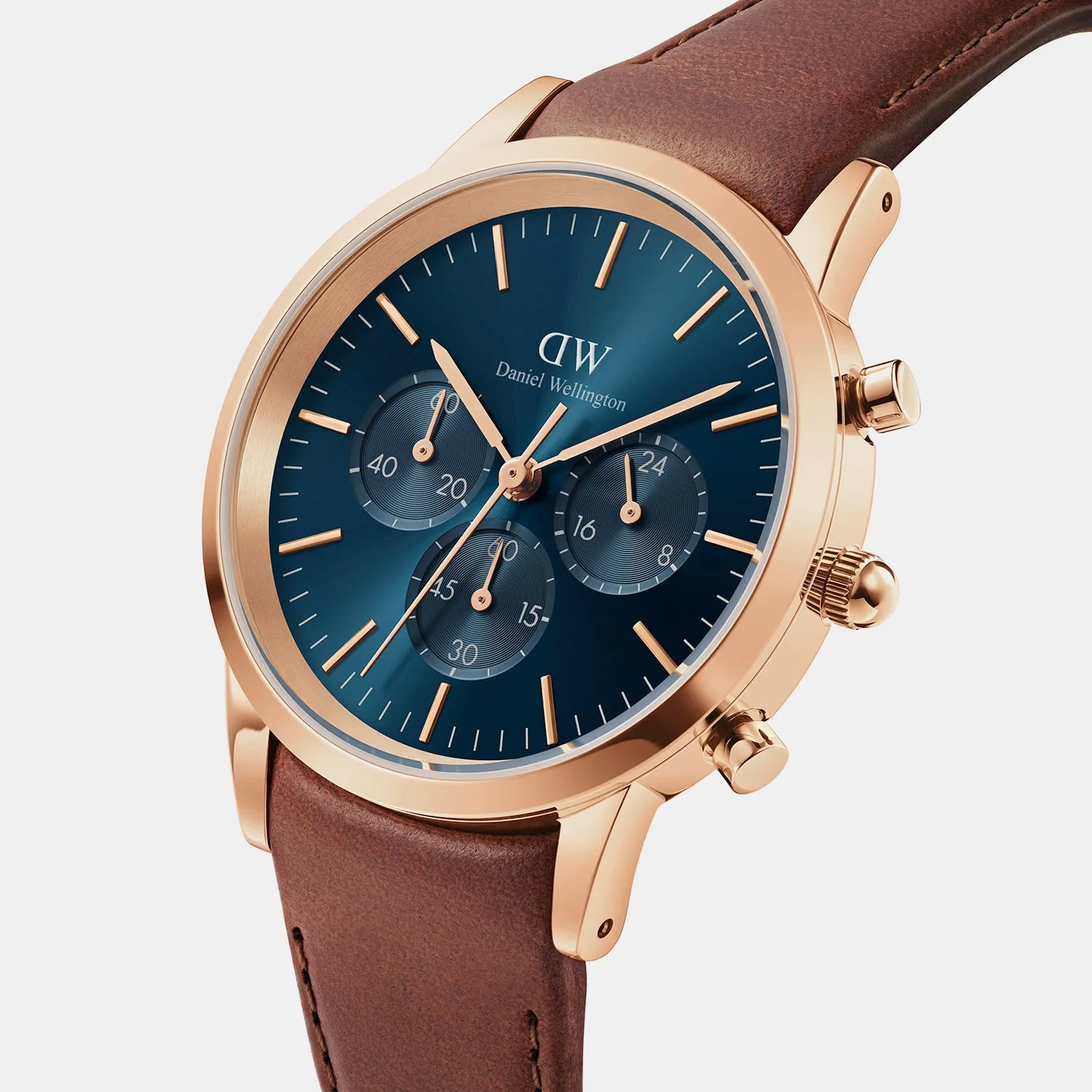 Iconic Men's Blue Dial Chronograph Leather Watch DW00100639K