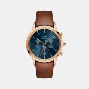 Iconic Men's Blue Dial Chronograph Leather Watch DW00100639K