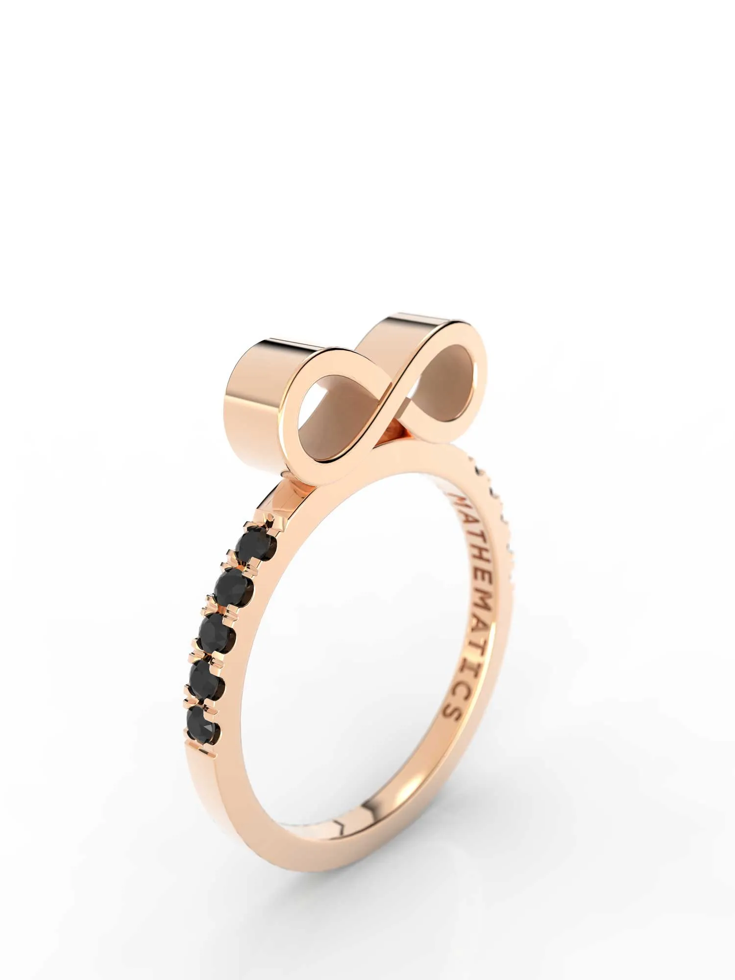 INFINITY RING WHITE & BLACK DIAMOND PAVE 14k ROSE GOLD
