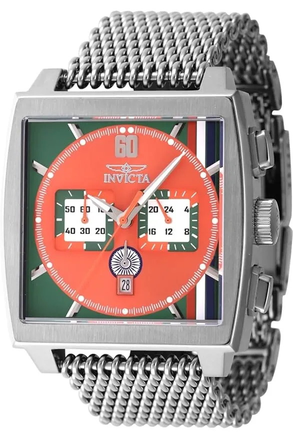 Invicta Men's Stainless Steel Racing Analog Orange Dial , Band Silver Watch - 47608