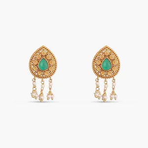 Irisa Antique Green Kempu Stud Earrings