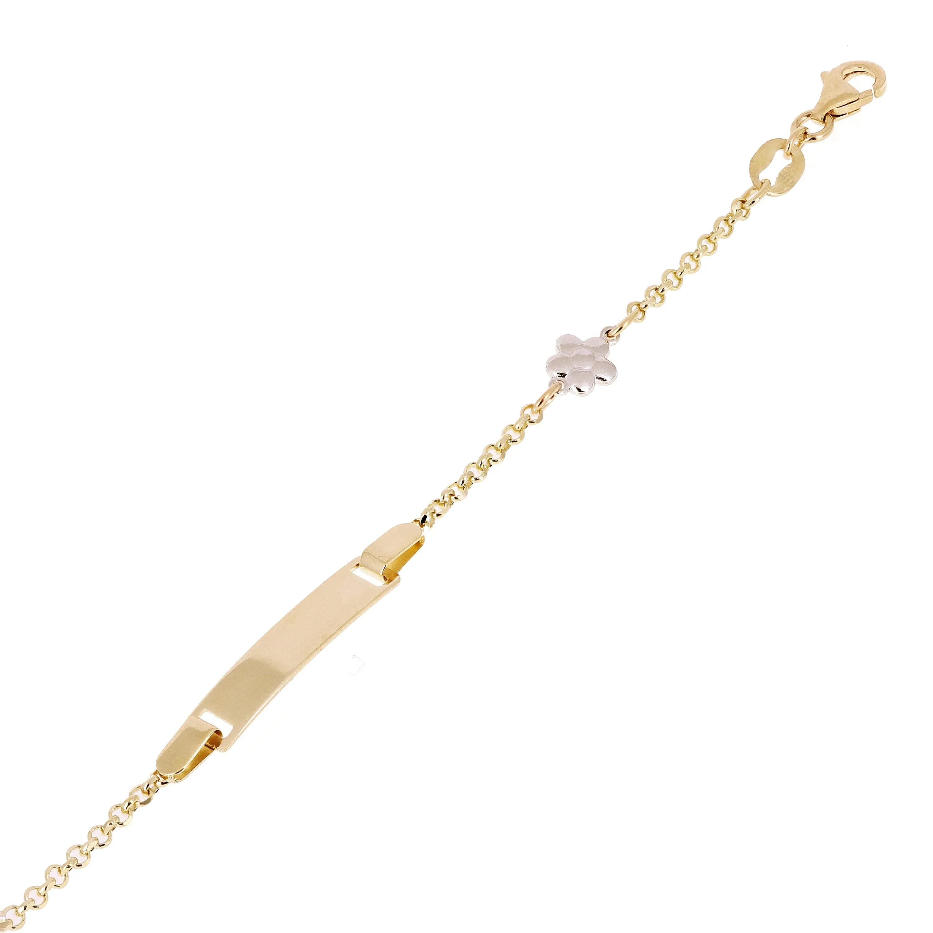 Italian 14k Yellow & White Gold Flower Charm Baby Kids ID Bracelet 5.5" 2 grams