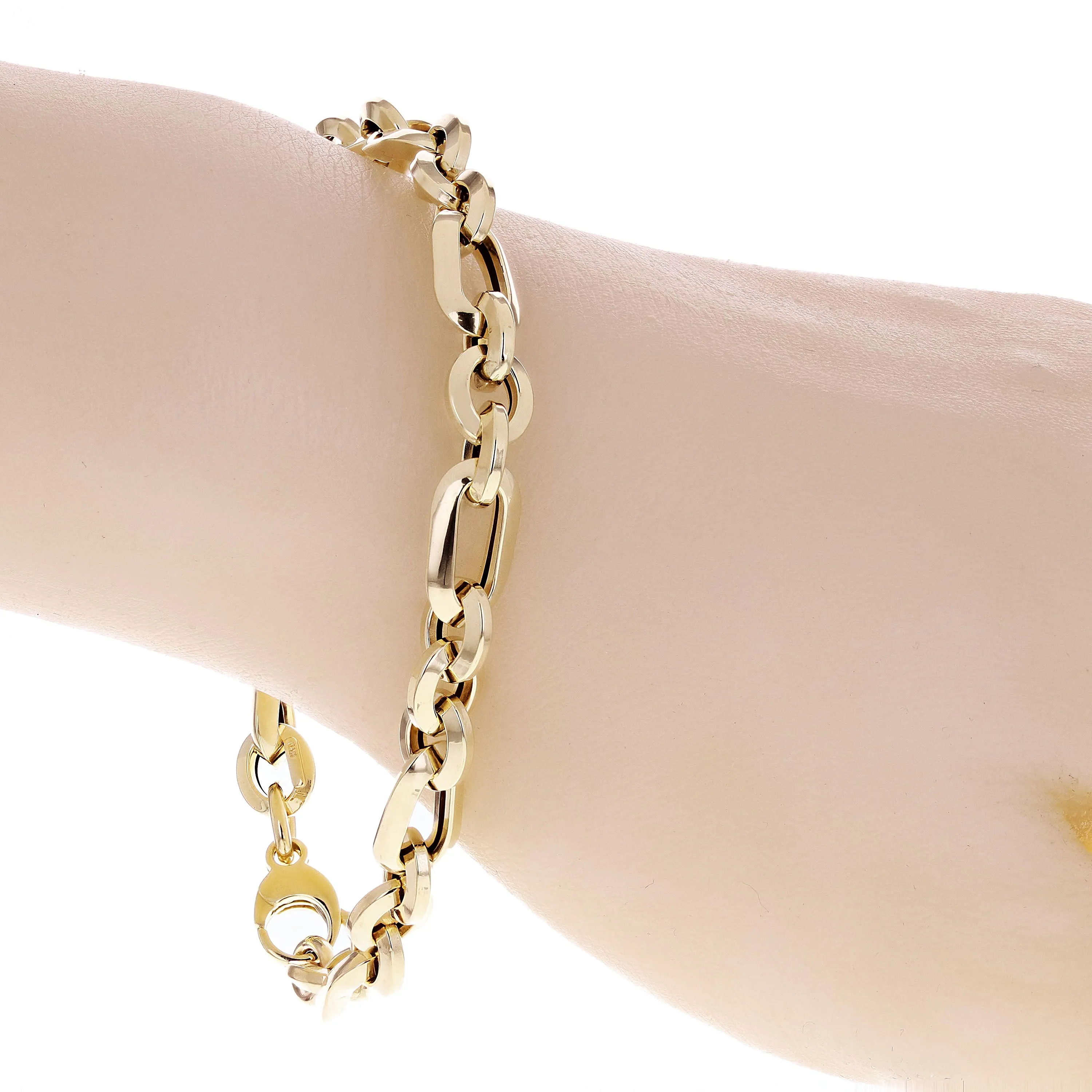 Italian 14k Yellow Gold Hollow Oval & Round Link Bracelet 8" 7.8mm 5 grams