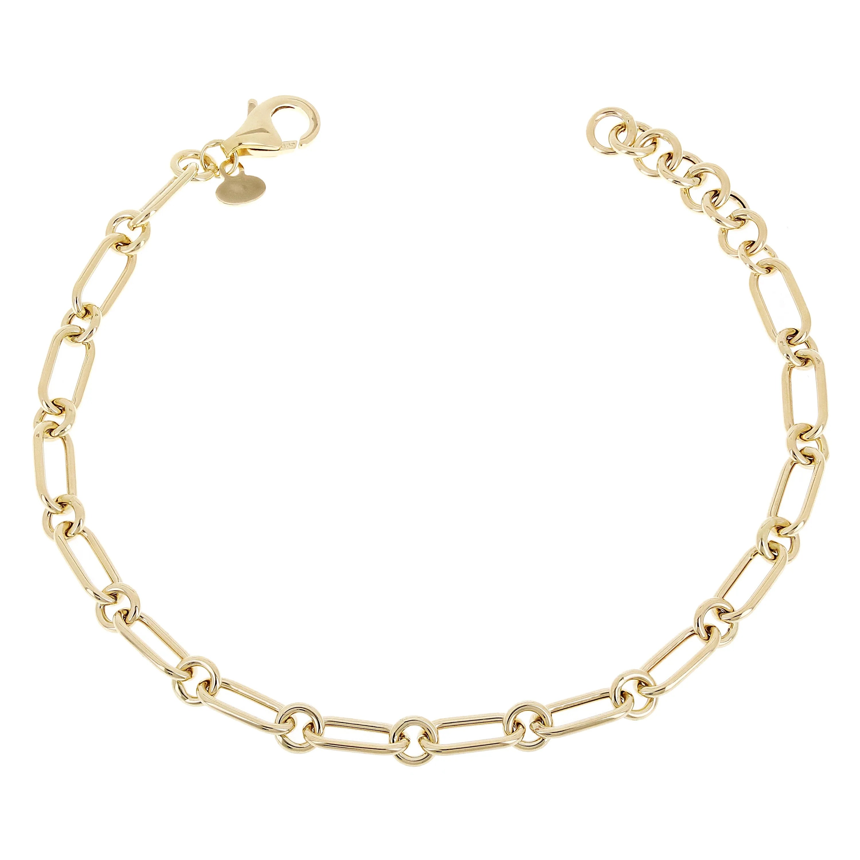 Italian 14k Yellow Gold Hollow Oval Paper Clip Link Bracelet 7.5" 4.7mm 3.4grams