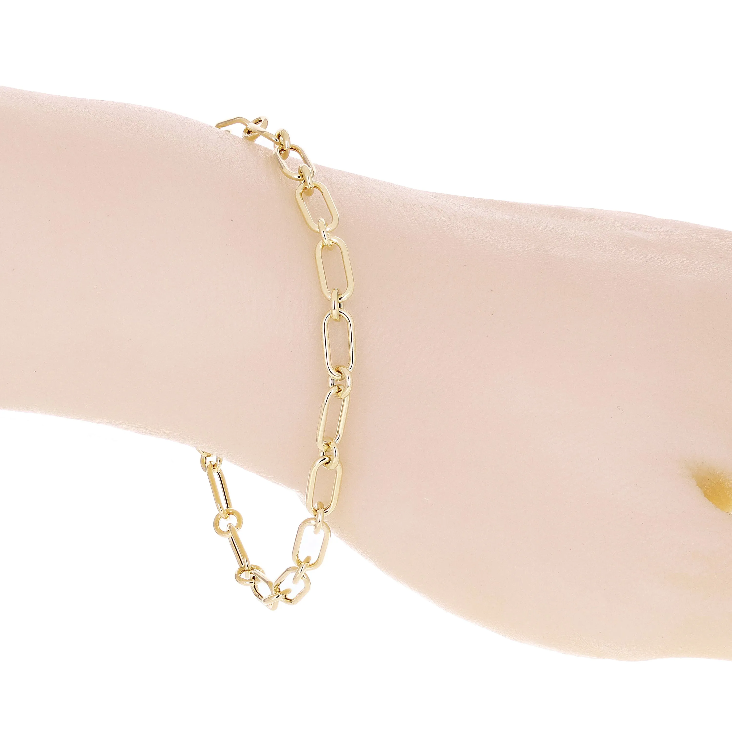 Italian 14k Yellow Gold Hollow Oval Paper Clip Link Bracelet 7.5" 4.7mm 3.4grams