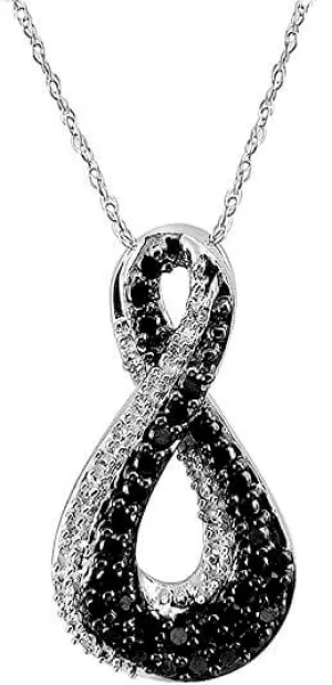 JewelMore 1/2ct Black & White Diamond 14k White Gold Infinity Pendant Necklace