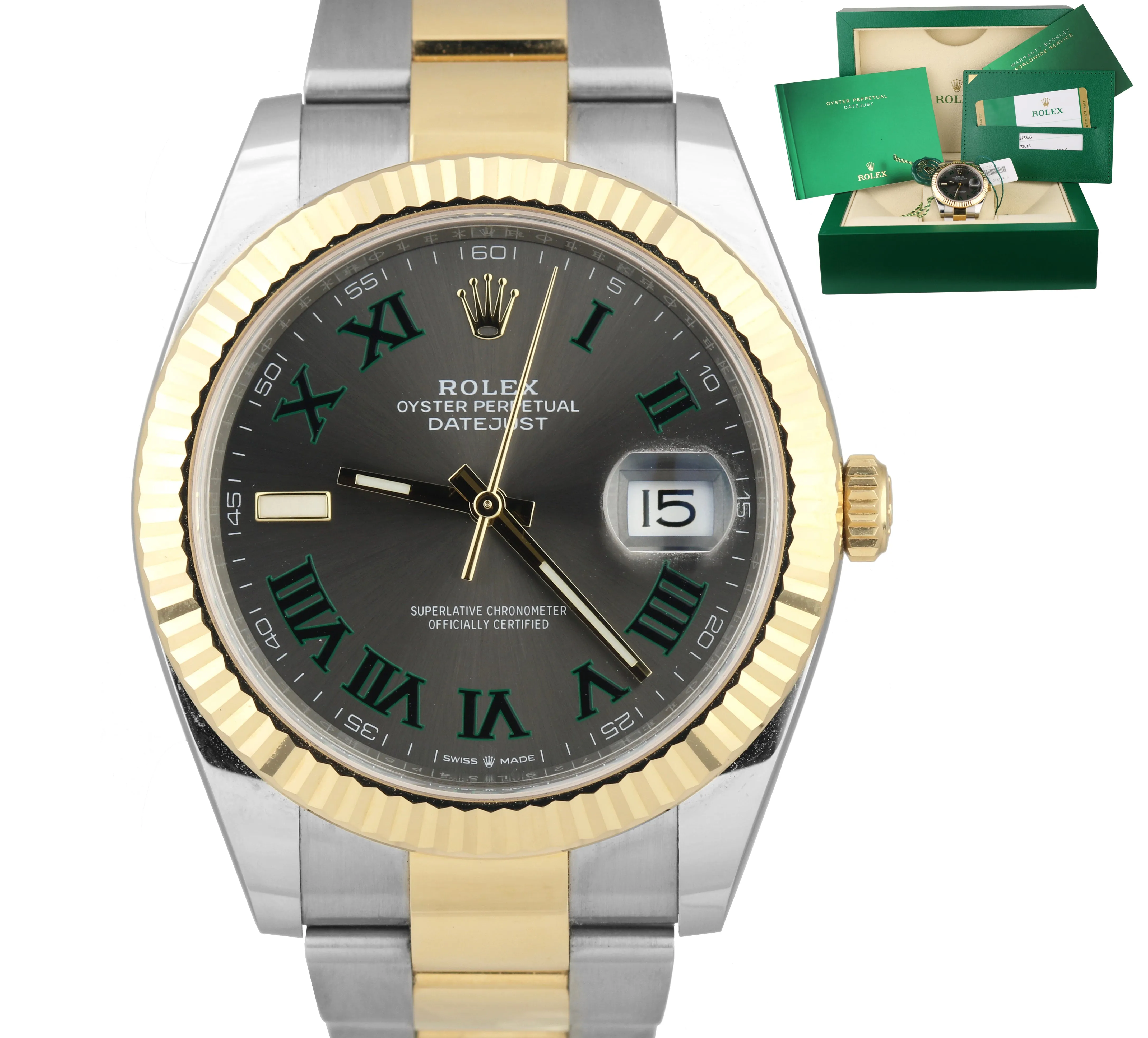 JULY 2019 MINT Rolex Datejust 41 41MM Slate Green Roman 126333 Two-Tone Watch
