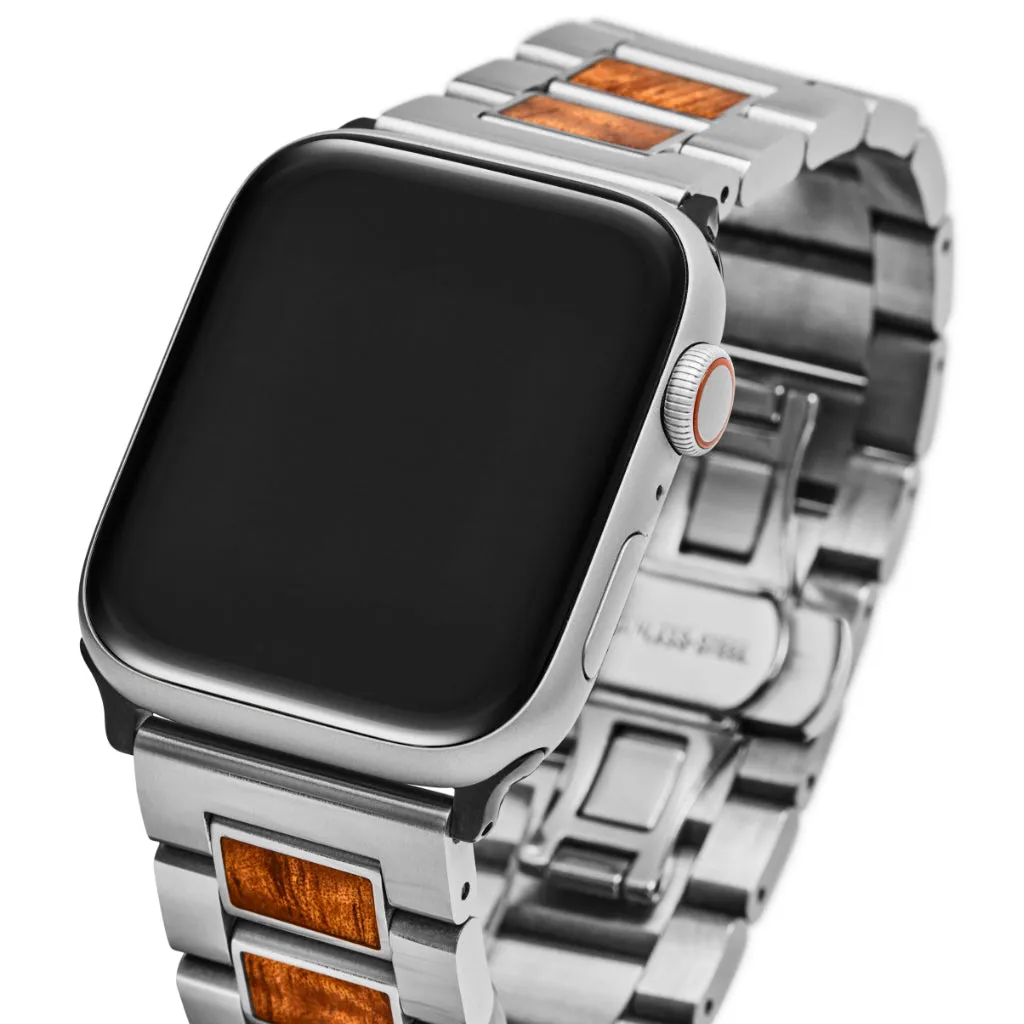 Koa Wood and Stainless iWatch Band (24mm Width)