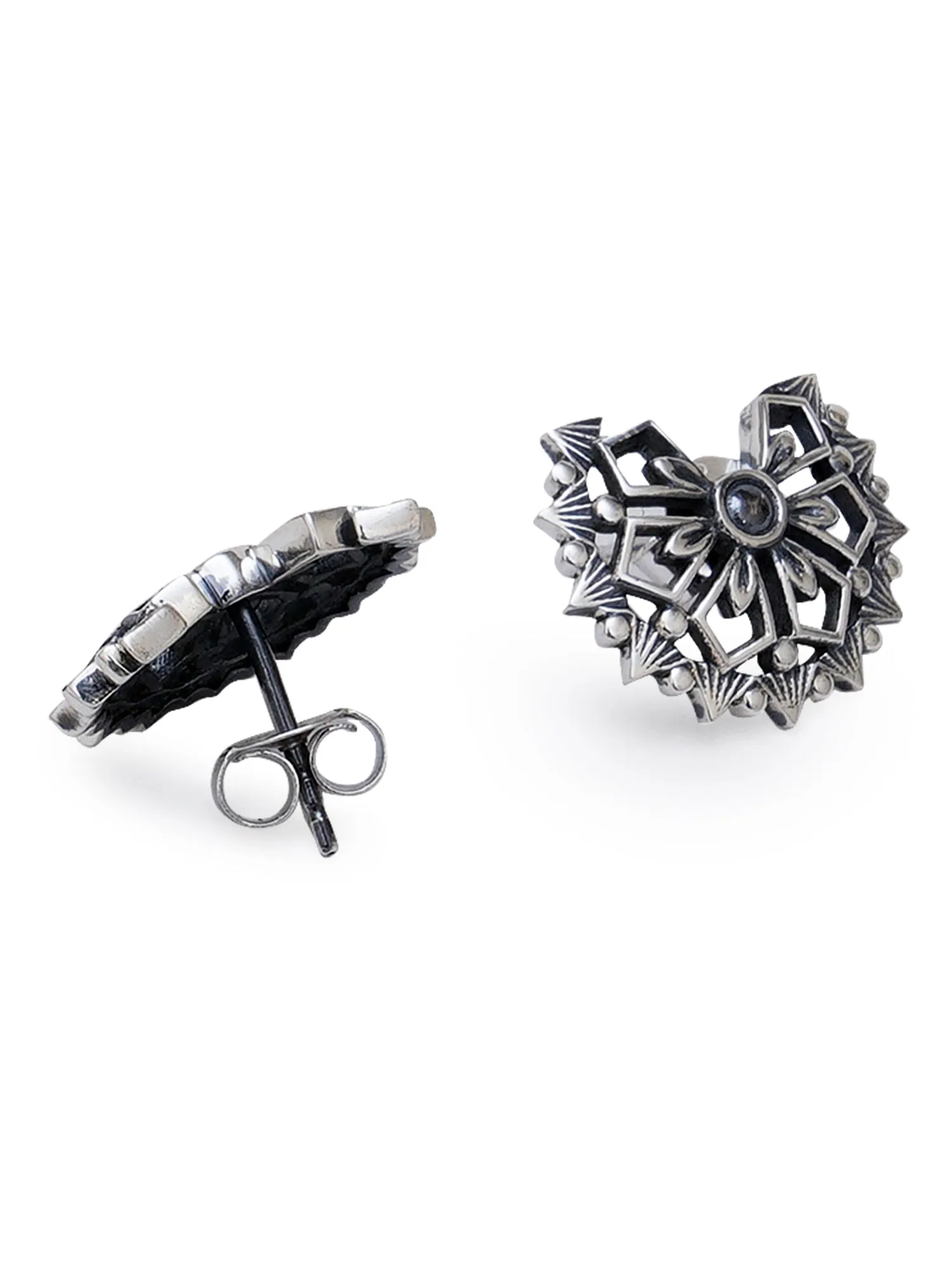 KUNUZ 925 Sterling Silver Oxidised Antique Stud Earrings