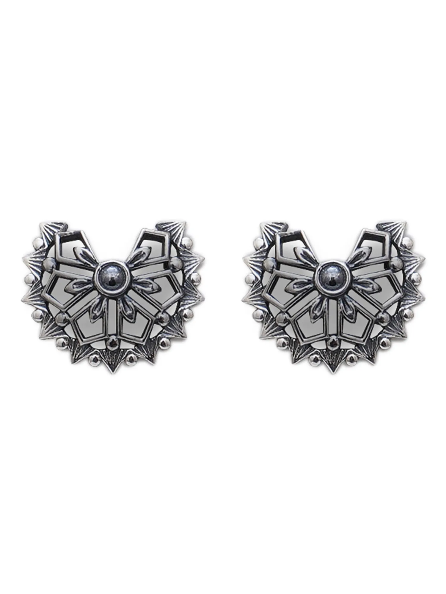 KUNUZ 925 Sterling Silver Oxidised Antique Stud Earrings