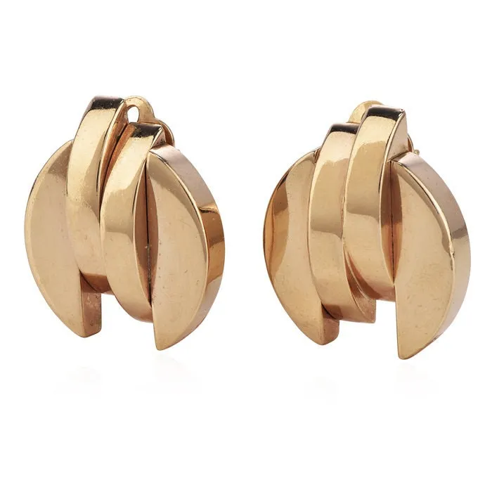 Large Vintage 14K Yellow Gold Midcentury Clip Earrings