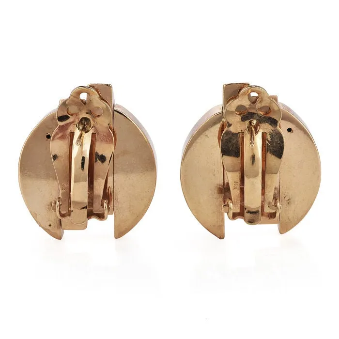 Large Vintage 14K Yellow Gold Midcentury Clip Earrings