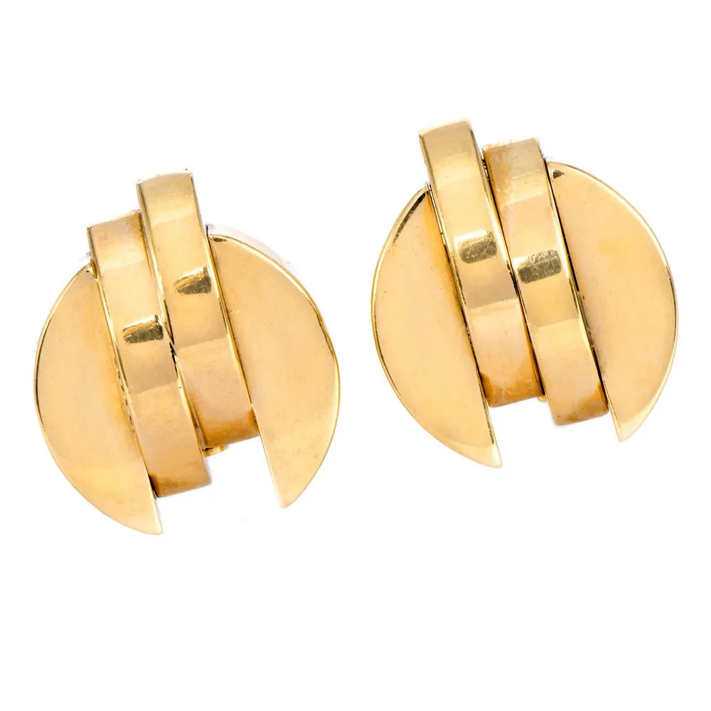 Large Vintage 14K Yellow Gold Midcentury Clip Earrings