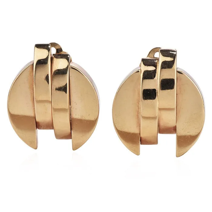 Large Vintage 14K Yellow Gold Midcentury Clip Earrings