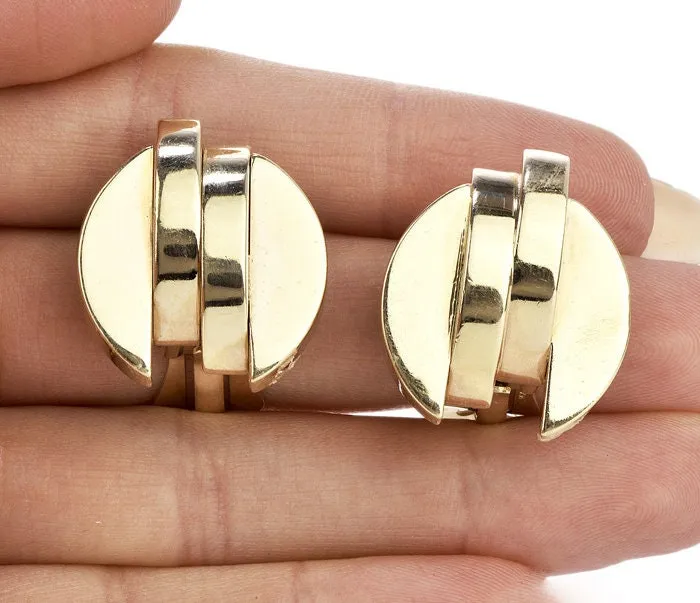 Large Vintage 14K Yellow Gold Midcentury Clip Earrings