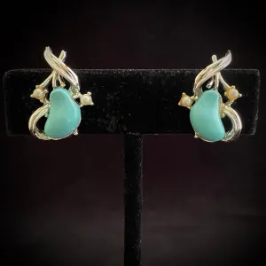 Late 50s/ Early 60s Coro Aqua and Pearl Earrings