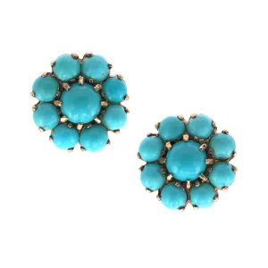 Late Victorian Natural Turquoise Florette Earrings in 10k