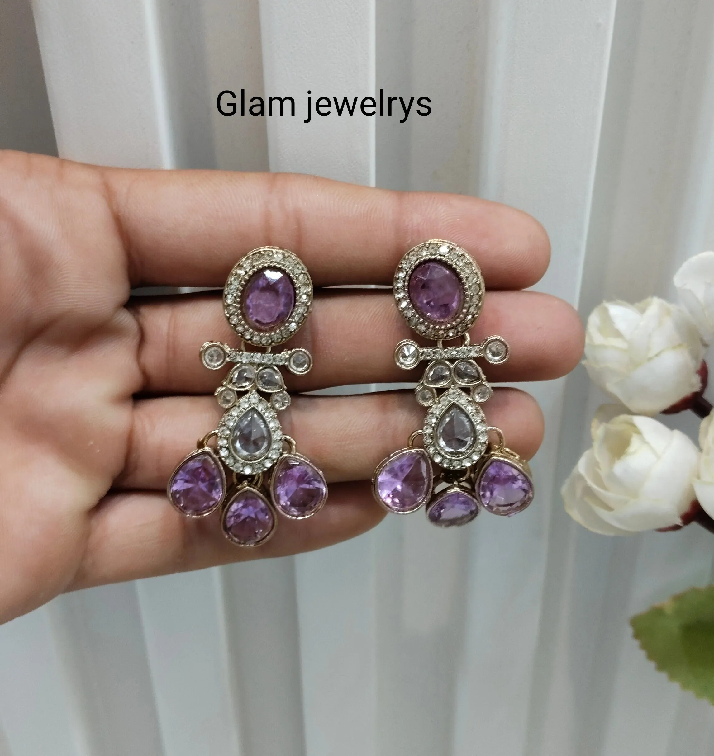 Lavender Antique Gold Bollywood Salt Indian Earrings