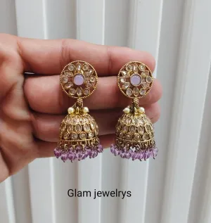 Lavender Antique Gold Jhumki Bollywood indian Earrings