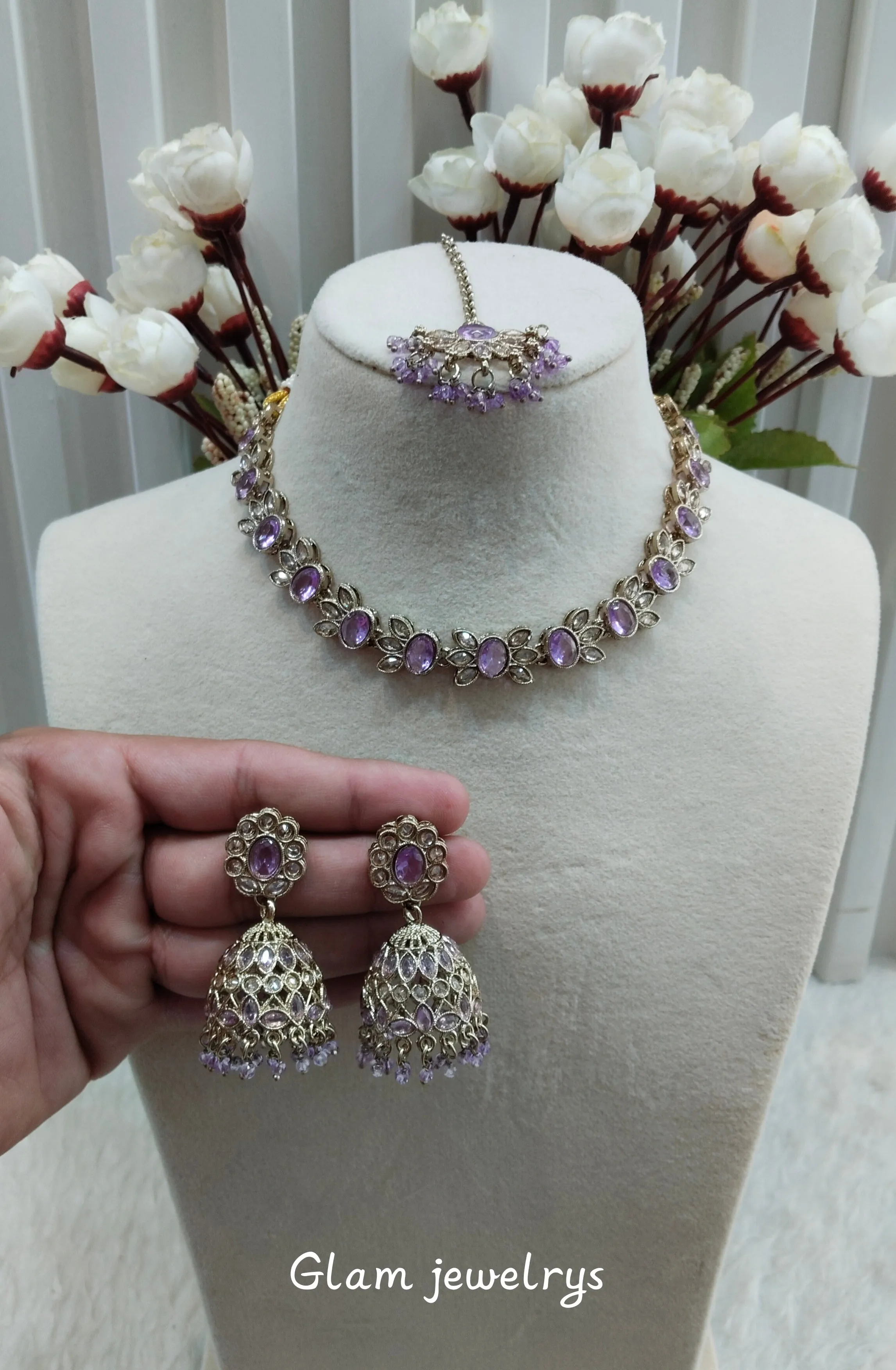 Lavender Antique Gold Necklace Indian Jewellery Mandeep Set