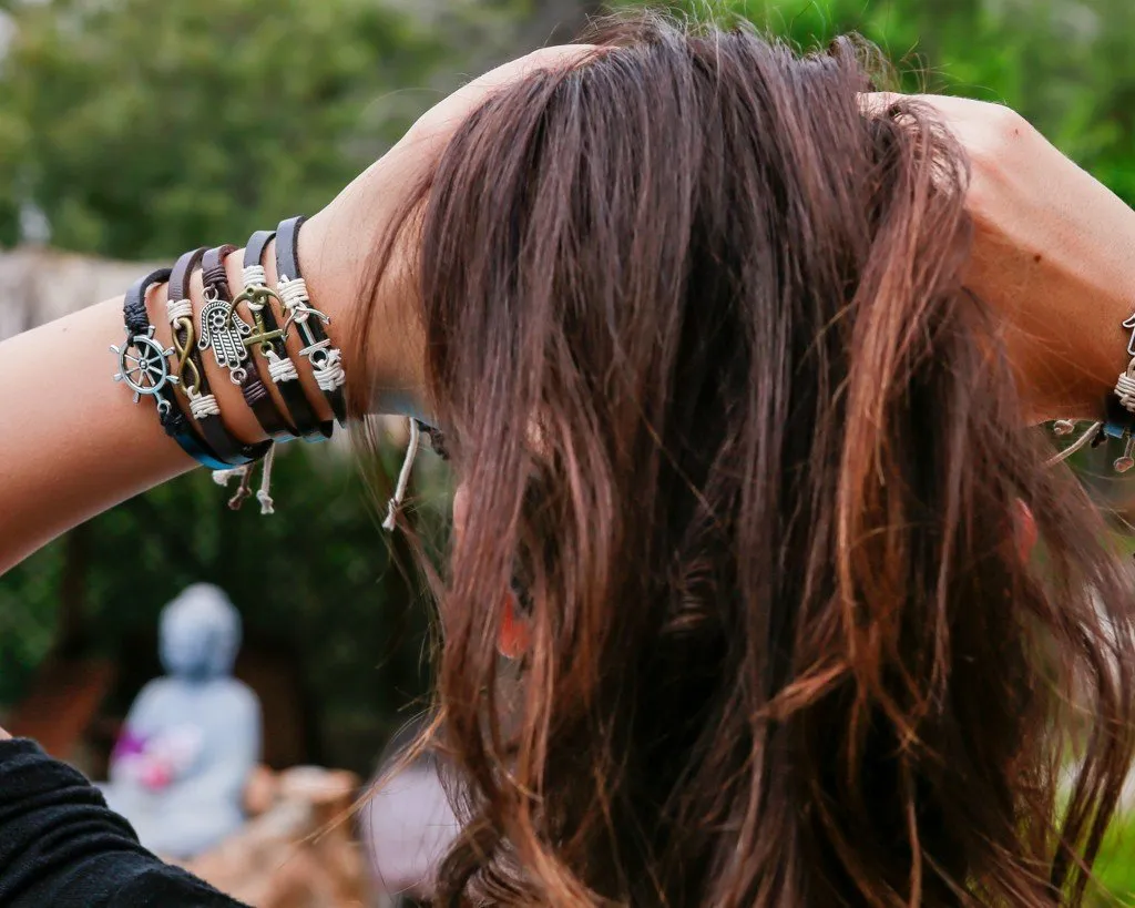 Leather Bracelet metal anchor black