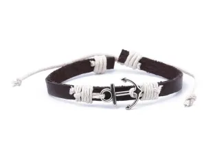 Leather Bracelet metal anchor black