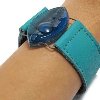 Leather cuff. Blue and teal Fused Glass and turquoise leather Bracelet.