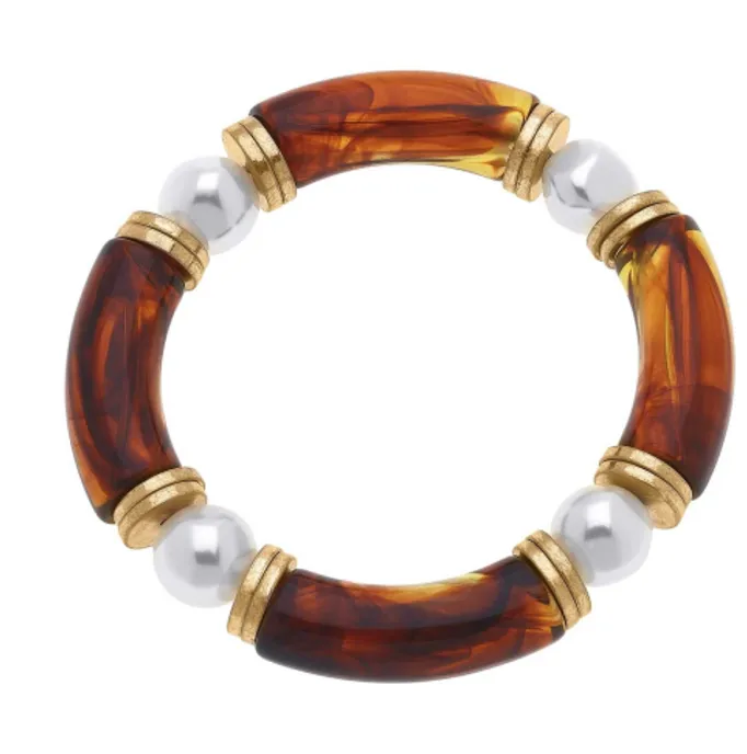 Lelani Resin Color-Block & Glass Pearl Stretch Bracelet - Tortoise