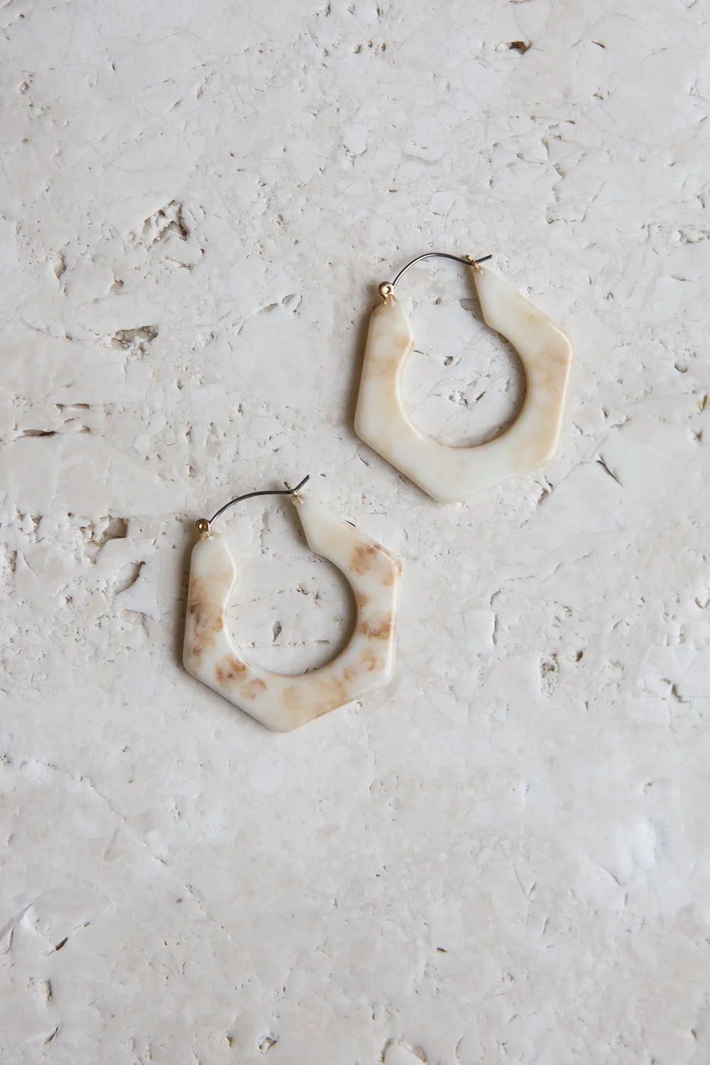 Light Brown Marbleized Hexagon Hoop Earrings