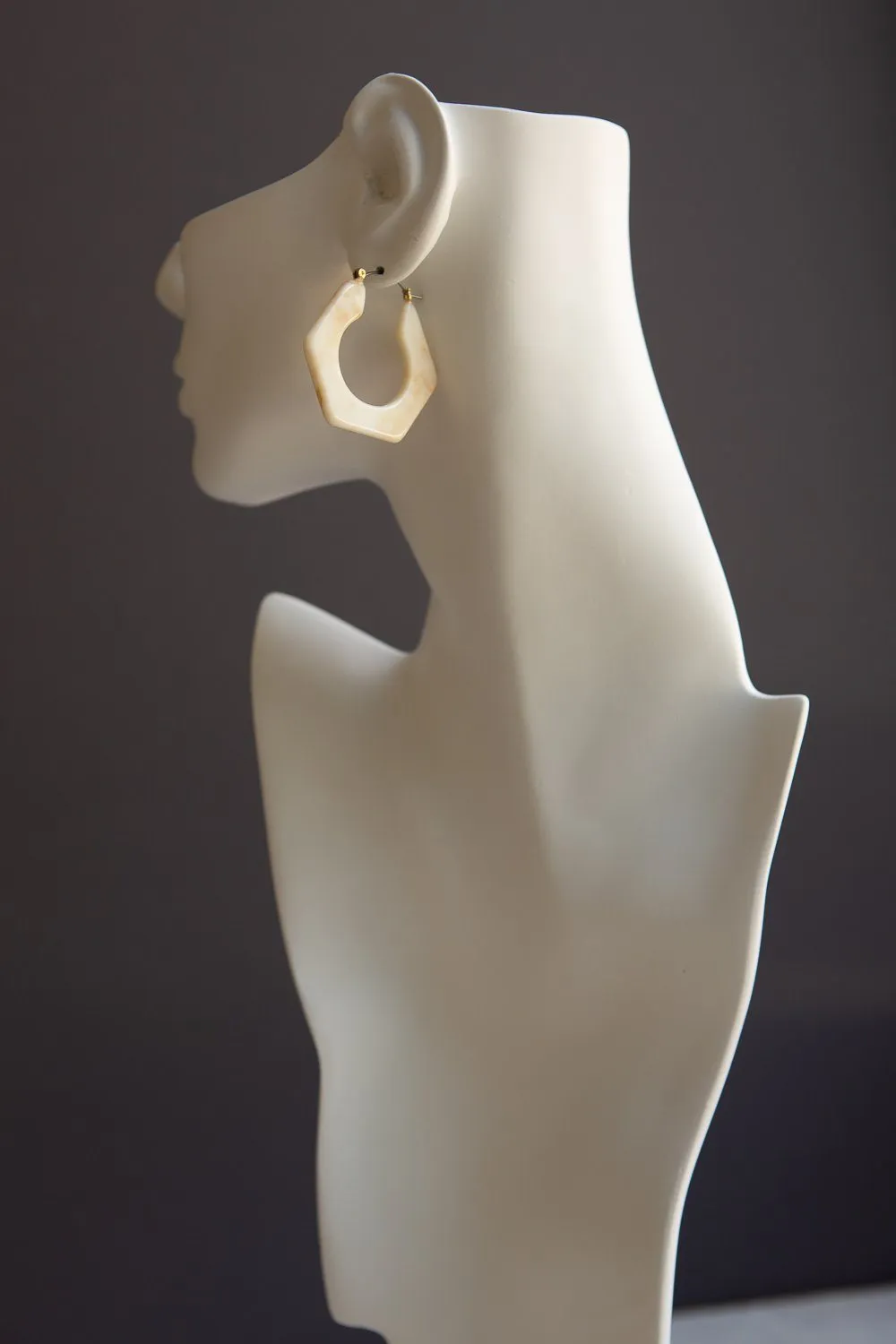 Light Brown Marbleized Hexagon Hoop Earrings