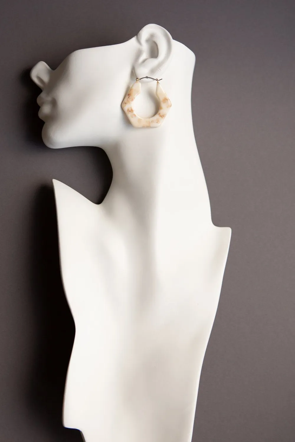 Light Brown Marbleized Hexagon Hoop Earrings