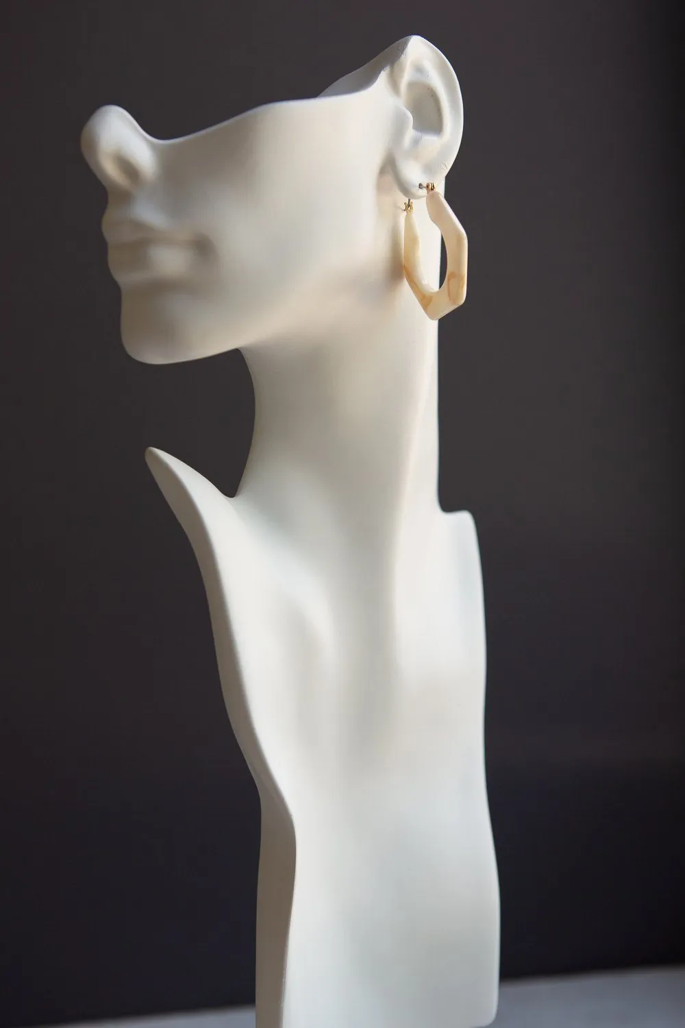 Light Brown Marbleized Hexagon Hoop Earrings