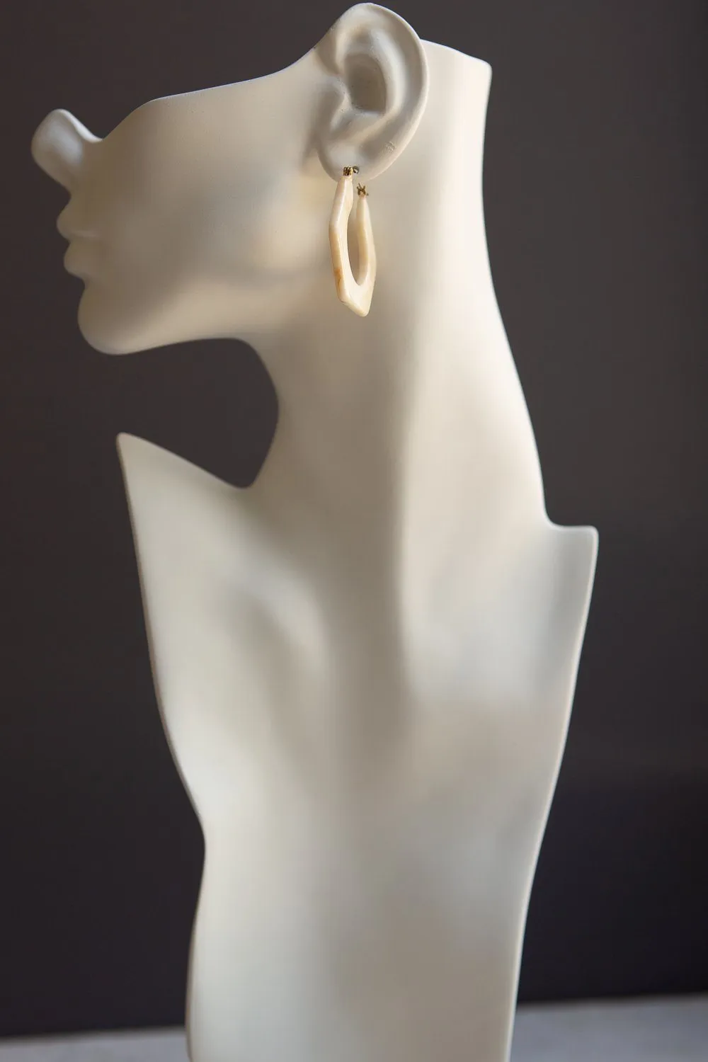 Light Brown Marbleized Hexagon Hoop Earrings