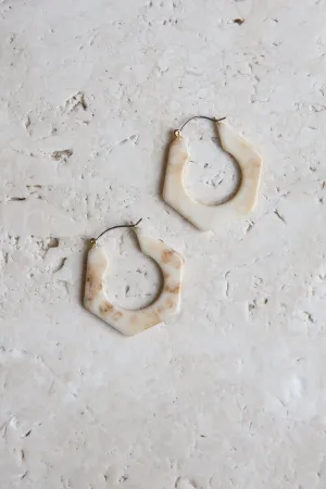 Light Brown Marbleized Hexagon Hoop Earrings