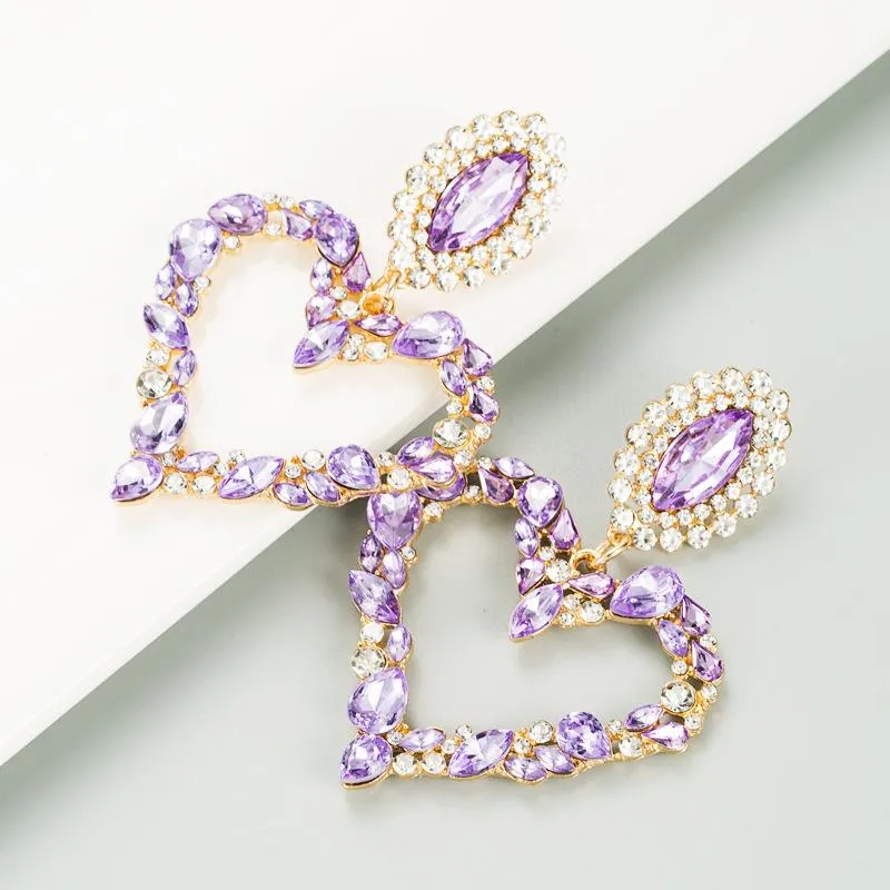 Lilipretty Heart-shaped alloy with colored diamonds retro temperament exaggerated earrings