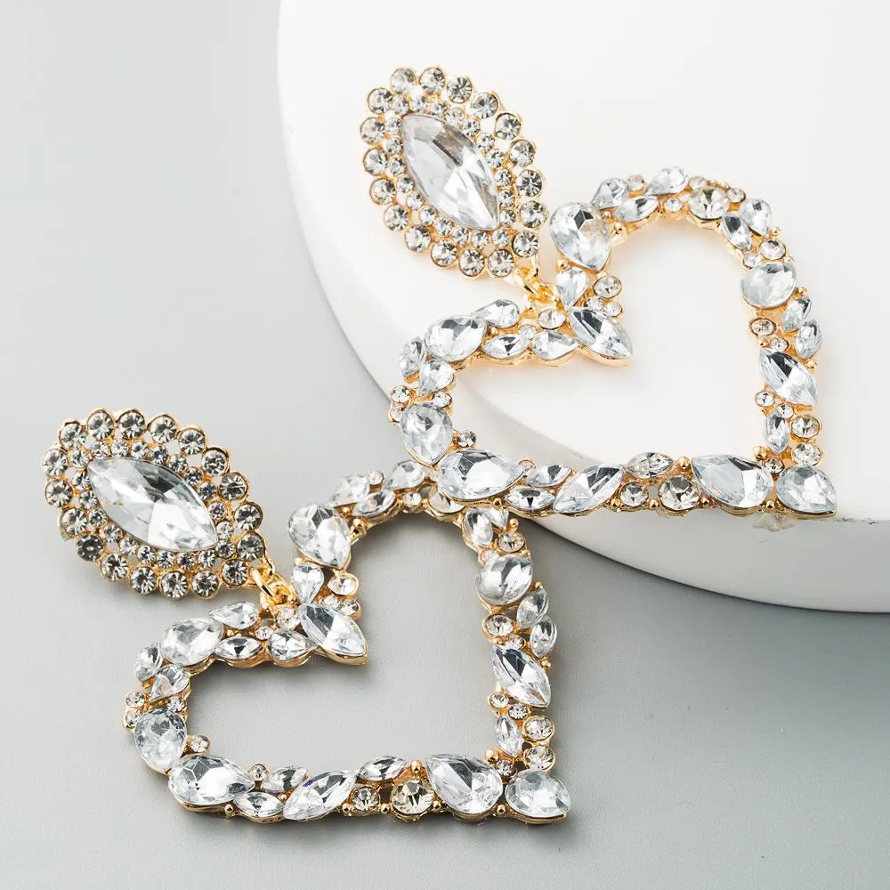 Lilipretty Heart-shaped alloy with colored diamonds retro temperament exaggerated earrings